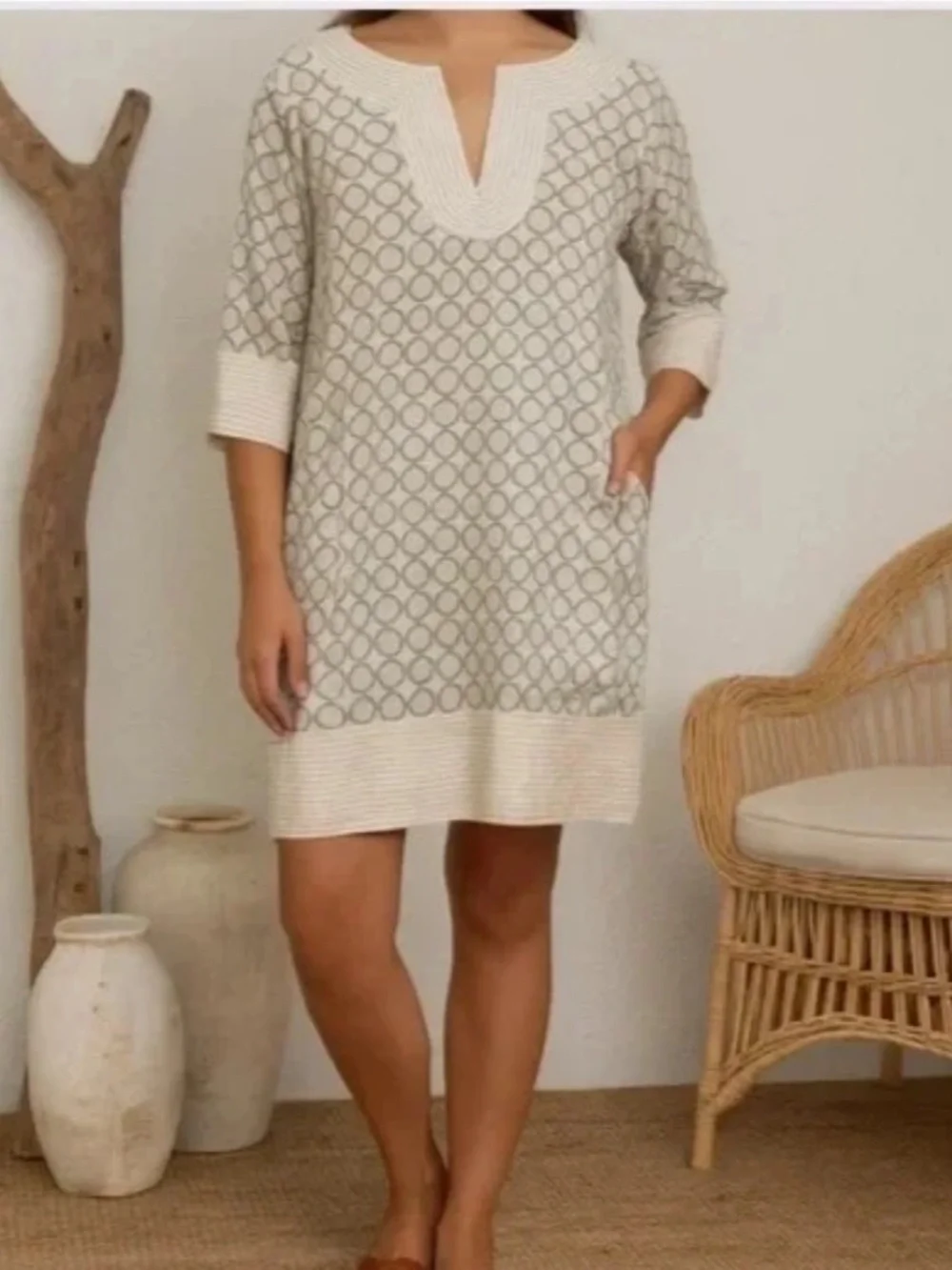 Gretchen Scott Ivory Metallic Gold Shift Dress Medium Summer Resortwear